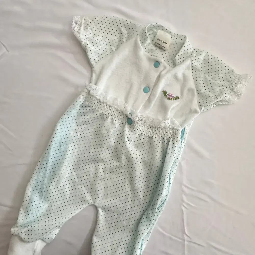Vintage 1980s Baby Terry Polka Dot Pajamas w/ Waist Zip Bottoms Sz S